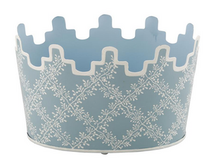 The Enchanted Home White & Blue Trellis Scalloped Footed Planter