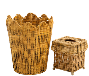 The Enchanted Home Natural Scalloped Wicker Wastepaper Basket & Tissue Holder