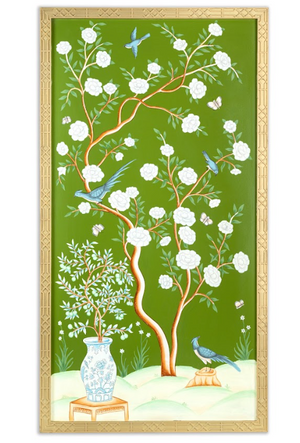 The Enchanted Home Moss Green And Multi Color Vase Chinoserie Mural
