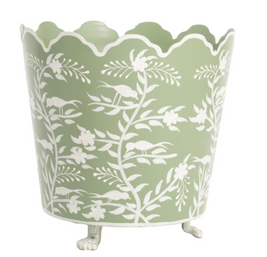 The Enchanted Home Soft Green & White Scalloped Footed Planter