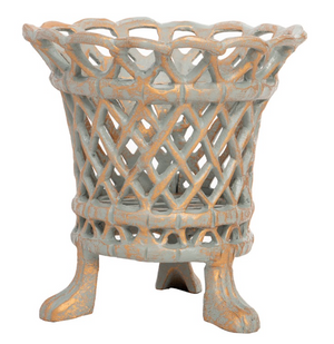 The Enchanted Home Verde Green & Gold Lattice Footed Planter
