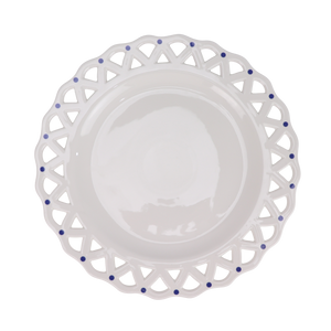 The Enchanted Home White Pierced Scalloped Charger with Blue Dots