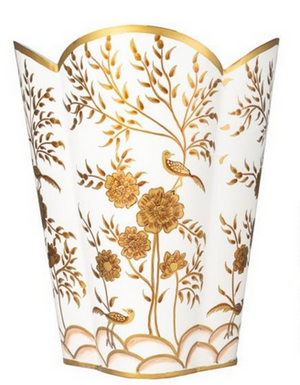 The Enchanted Home Ivory & Gold Pheasant Wastepaper Basket