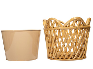 The Enchanted Home Natural Round Scalloped Lattice Rattan Planter