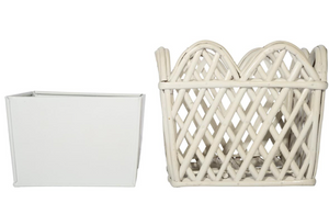 The Enchanted Home White Square Scalloped Lattice Rattan Planter