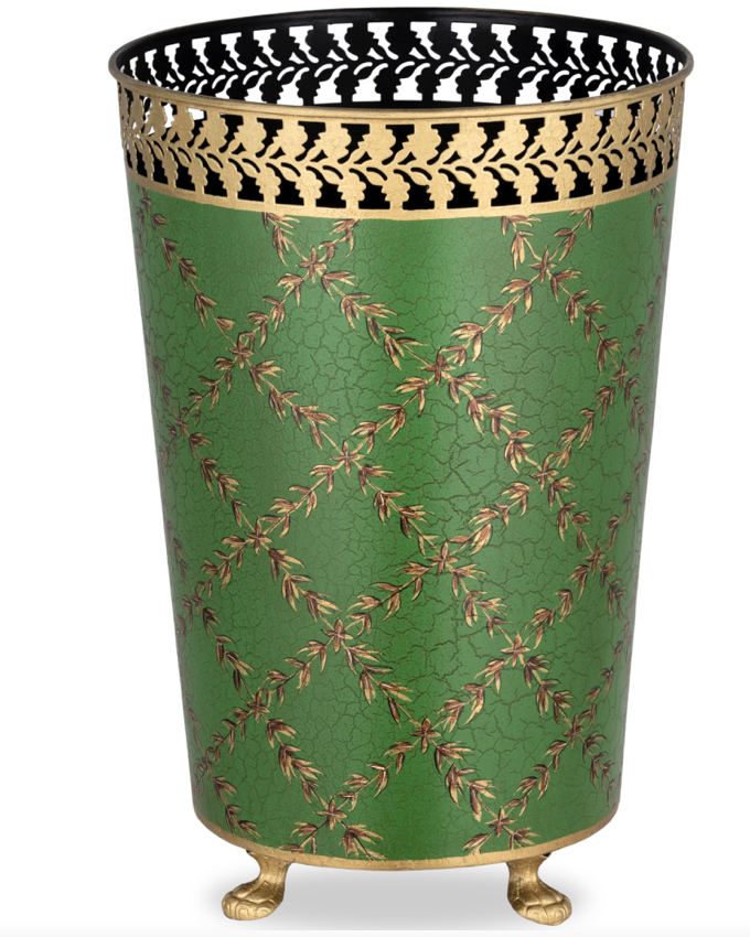 Moss Green & Gold Leaf Wastepaper Basket