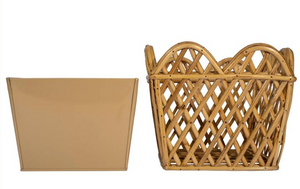 The Enchanted Home Natural Square Scalloped Lattice Rattan Planter