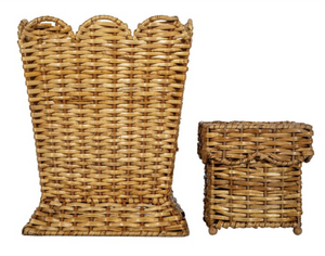 The Enchanted Home Square Scalloped Wicker Wastepaper Basket & Tissue Holder