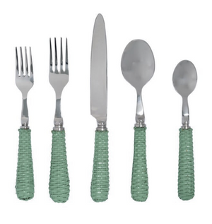 The Enchanted Home Soft Green Basketweave Five Piece Flatware Set