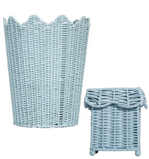 The Enchanted Home Blue Scalloped Wicker Wastepaper Basket & Tissue Holder