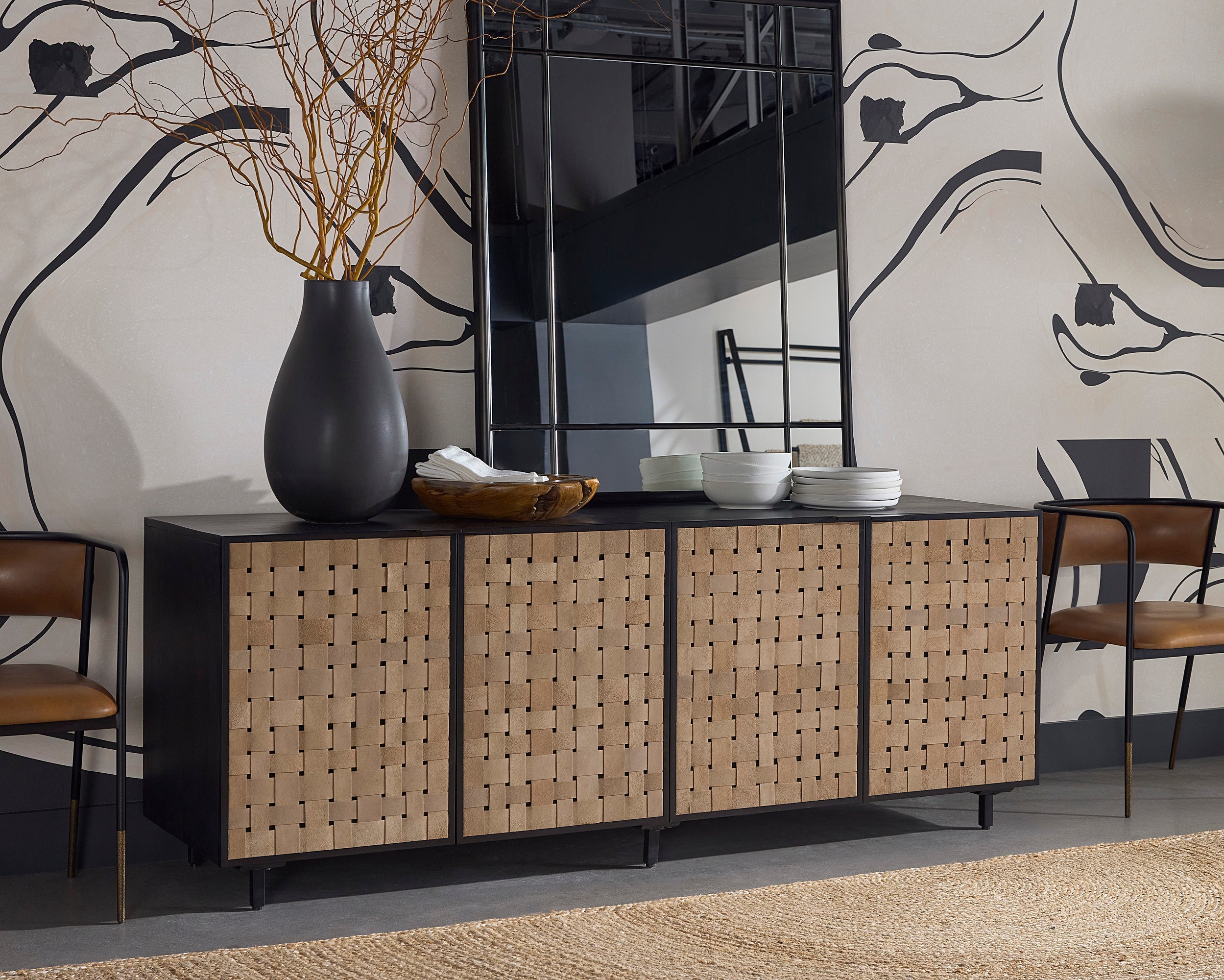 Omari Sideboard - Suede Light Tan Leather