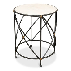 Sarreid Ltd Drum & Fife Lamp Table Aged Wht Marble - 27885