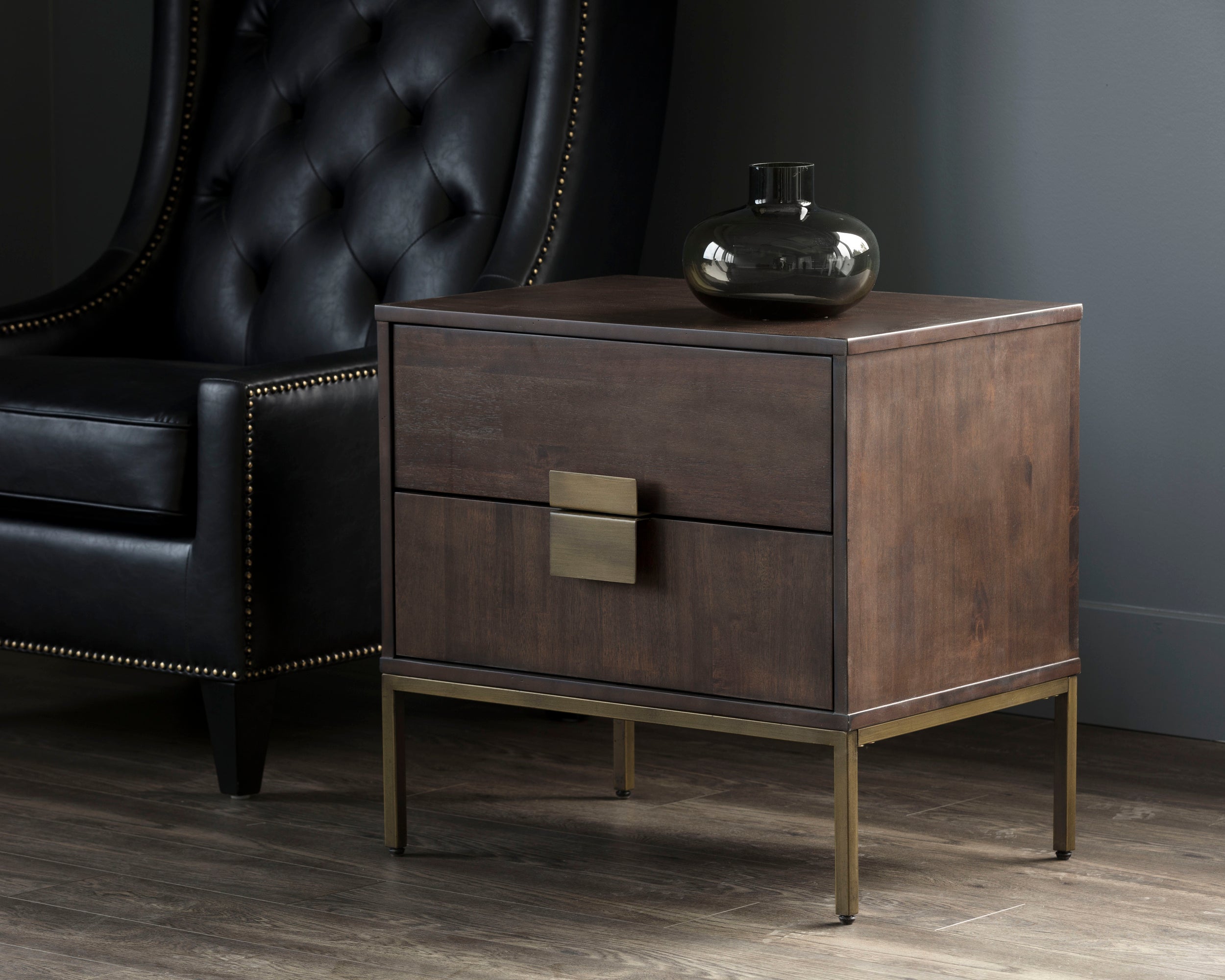 Jade Nightstand - Antique Brass  Dark Mango