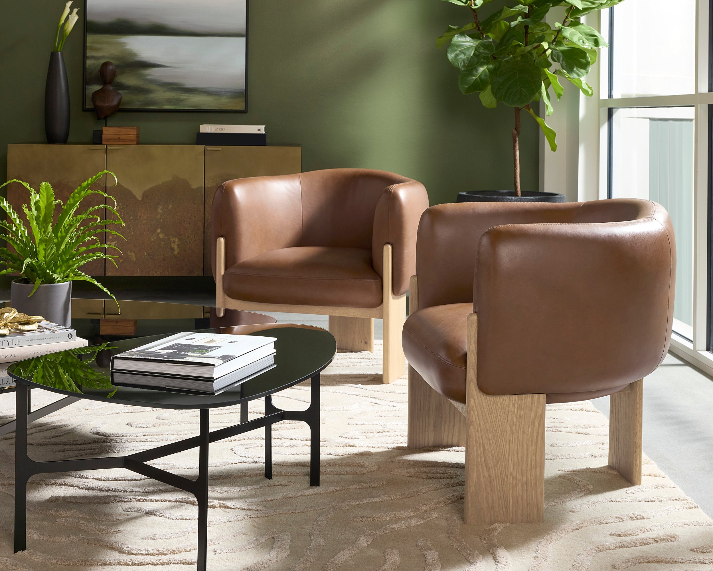 Trine Lounge Chair - Rustic Oak  Vintage Camel Leather