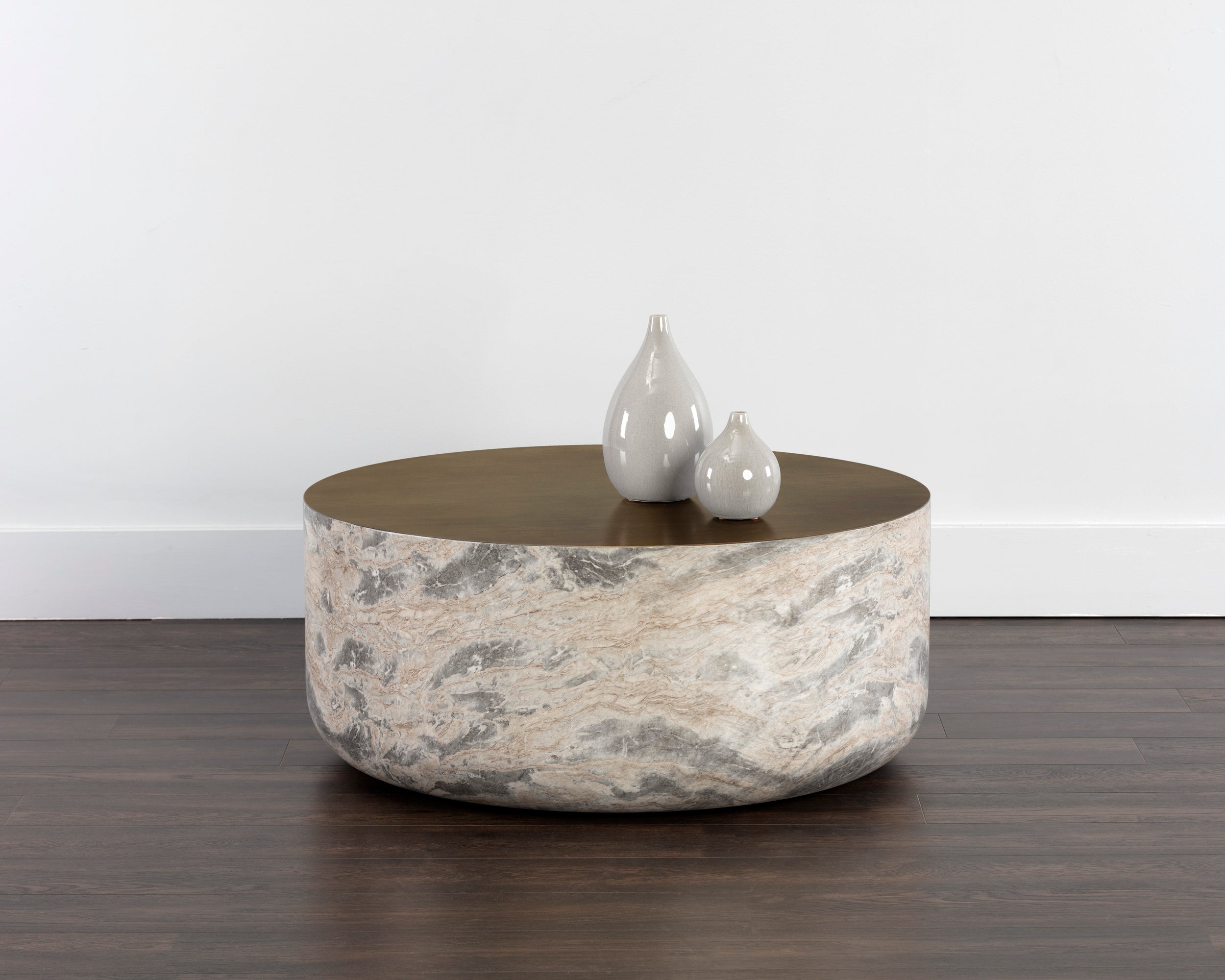 Diaz Coffee Table - Marble Look  Antique Brass