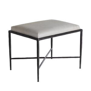 Gabby - Devoe Hair On Hide Leather Iron Ottoman - Natural Ivory Gunmetal Bronze - SCH-175067