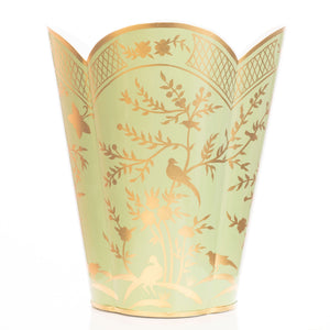 The Enchanted Home Spring Green & Gold Chinoiserie Wastepaper Basket