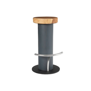 Phillips Collection - Concrete Bar Stool, Chamcha Wood Top, Stainless Steel Footrest - TH78368