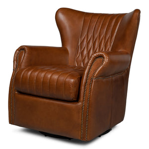 Sarreid Ltd Bugatti Leather Swivel Chair - 53469