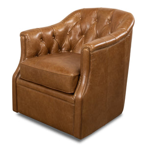 Sarreid Ltd Coolidge Leather Swivel Chair Cuba Brn - 53470