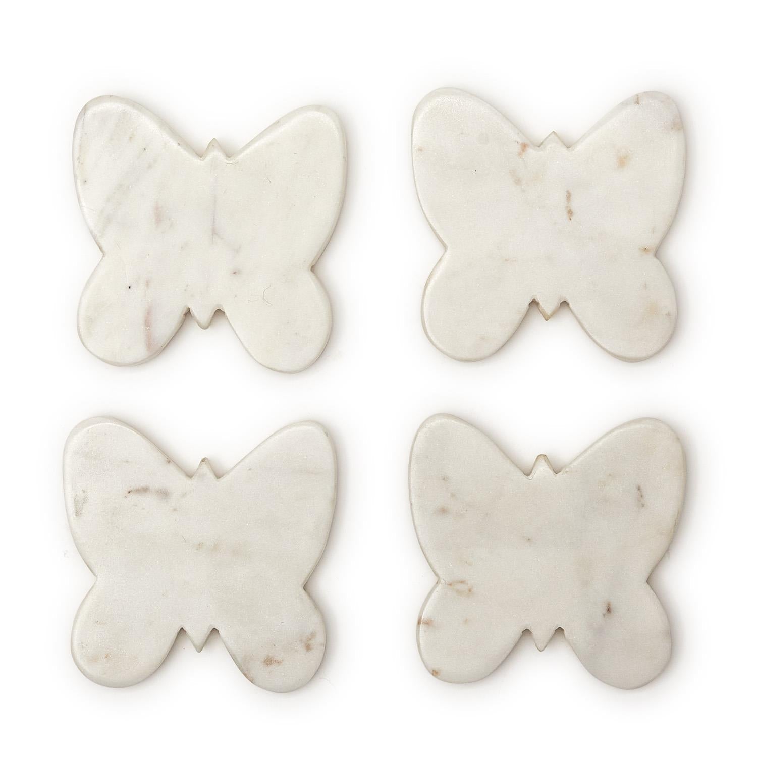 Two's Company Set of 4 Butterfly Marble Coasters