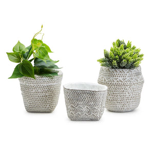 Two's Company White Washed Set of 3 Basket Pattern Planter