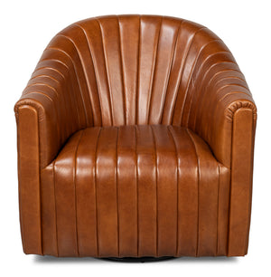 Sarreid Ltd Essex Swivel Chair Havana Brown Leather - 54240-HB