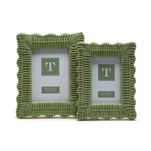 Two's Company Green Wicker Weave S/2 Photo Frame Includes 2 Sizes: 4" x 6" and 5" x 7"