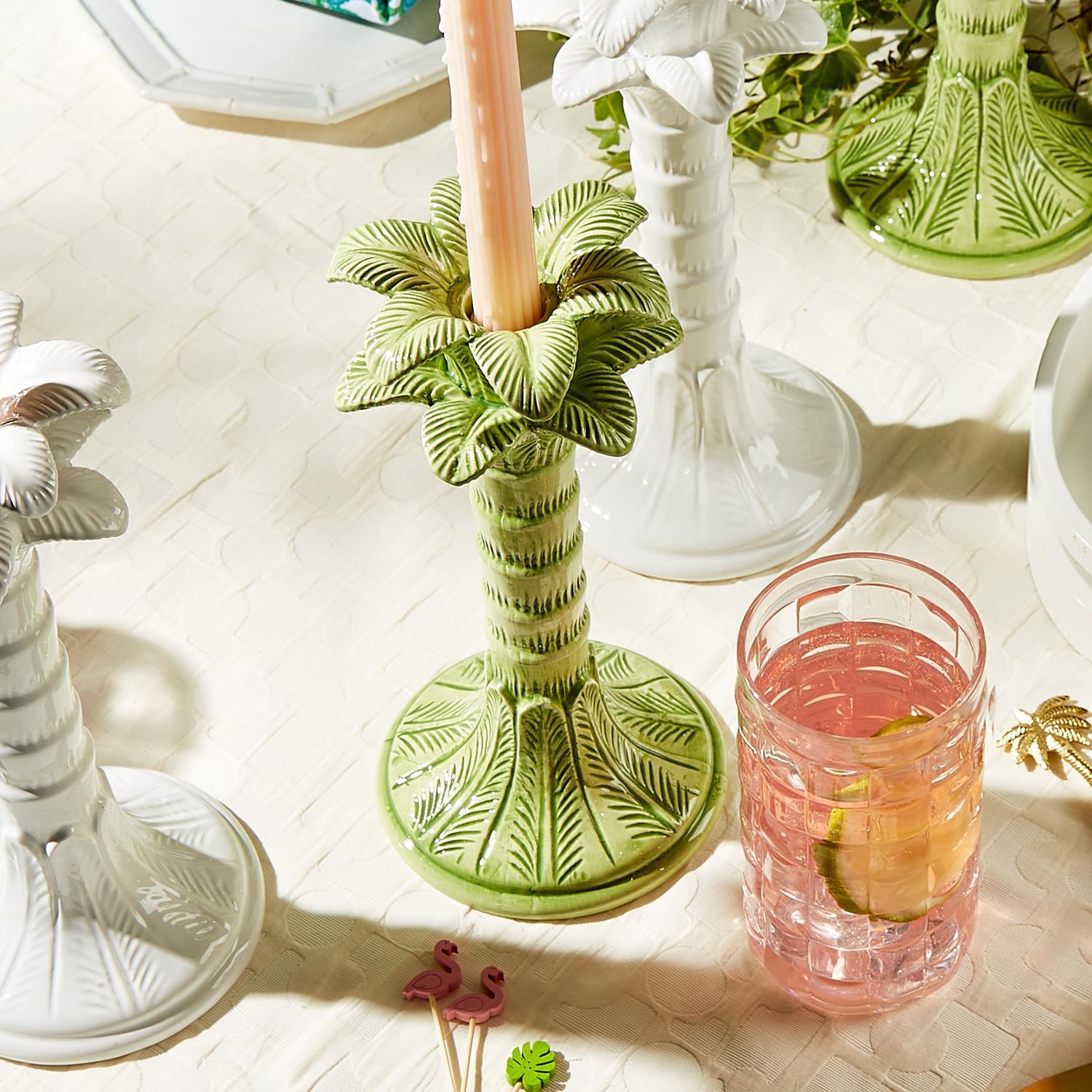 Two's Company Palm Leaf Taper Candlestick Holder - Thumbnail 3