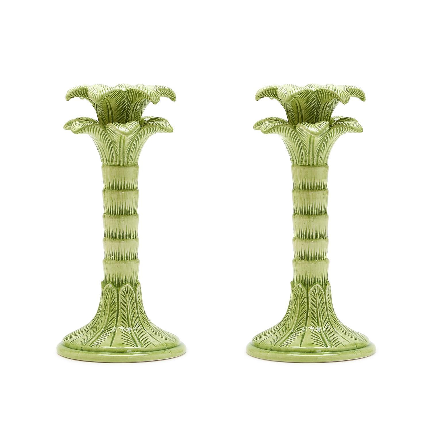 Two's Company Palm Leaf Taper Candlestick Holder