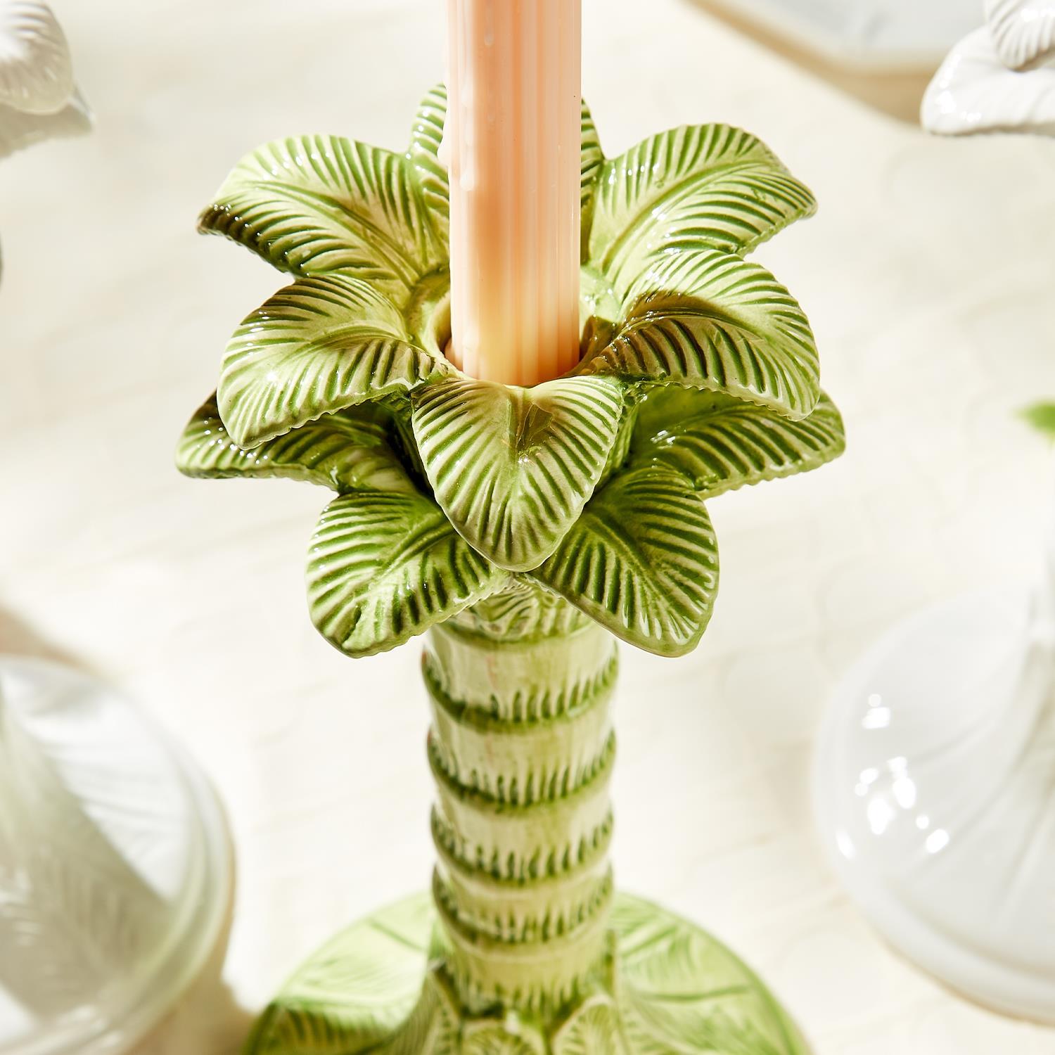 Two's Company Palm Leaf Taper Candlestick Holder - Thumbnail 4