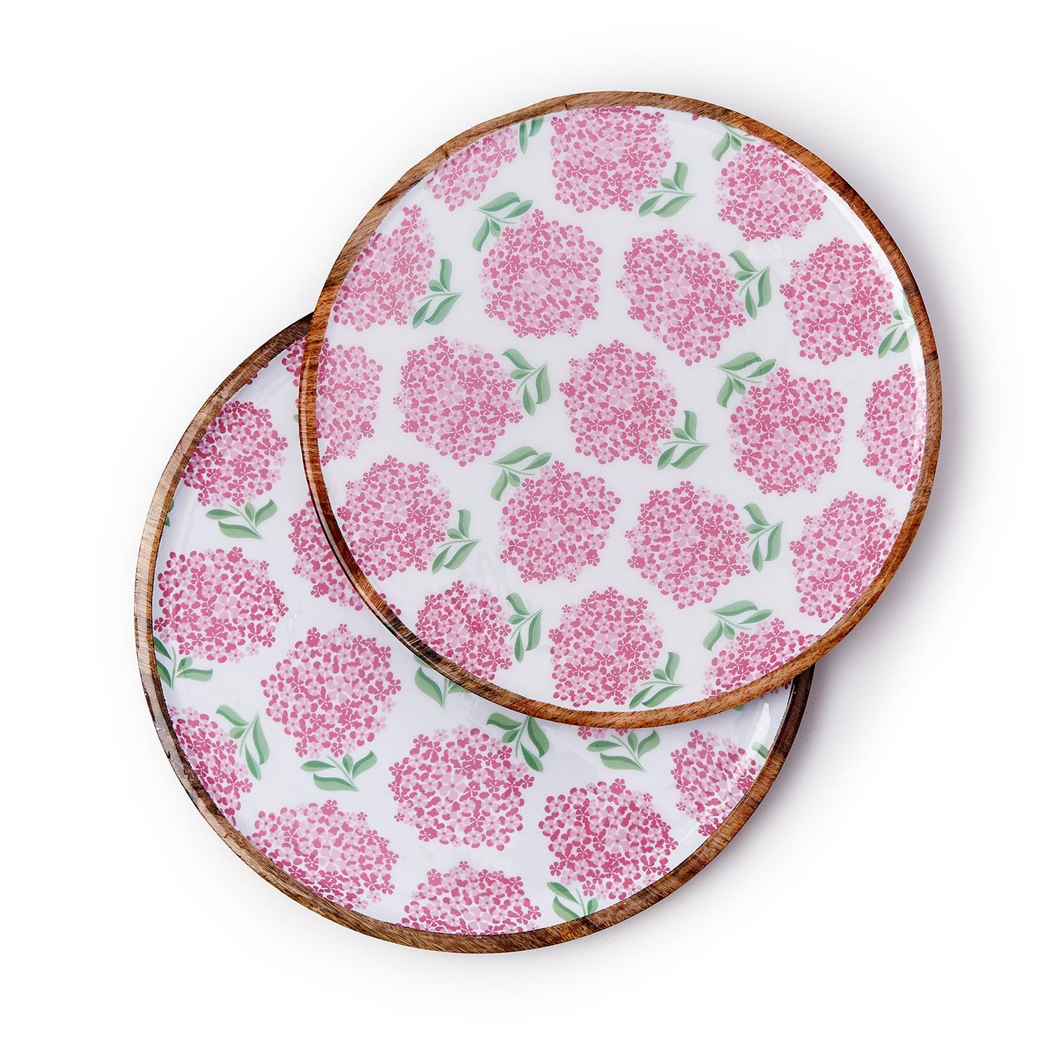 Two's Company Hydrangea Wood Tray - Thumbnail 3
