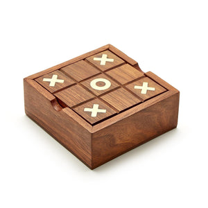 Two's Company 2-in-1Game Set in Hand-Crafted Storage Box Includes Tick-Tac-Toe and Solitaire