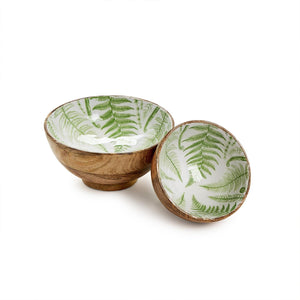 Two's Company Set of 2 Fern Hand-Crafted Wood Pedestal Bowl