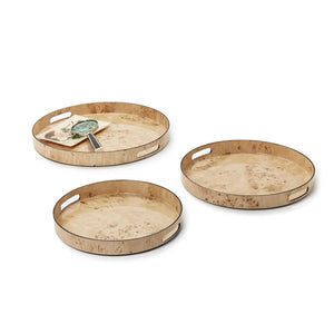 Two's Company Set of 3 Burled Wood Pattern Round Tray