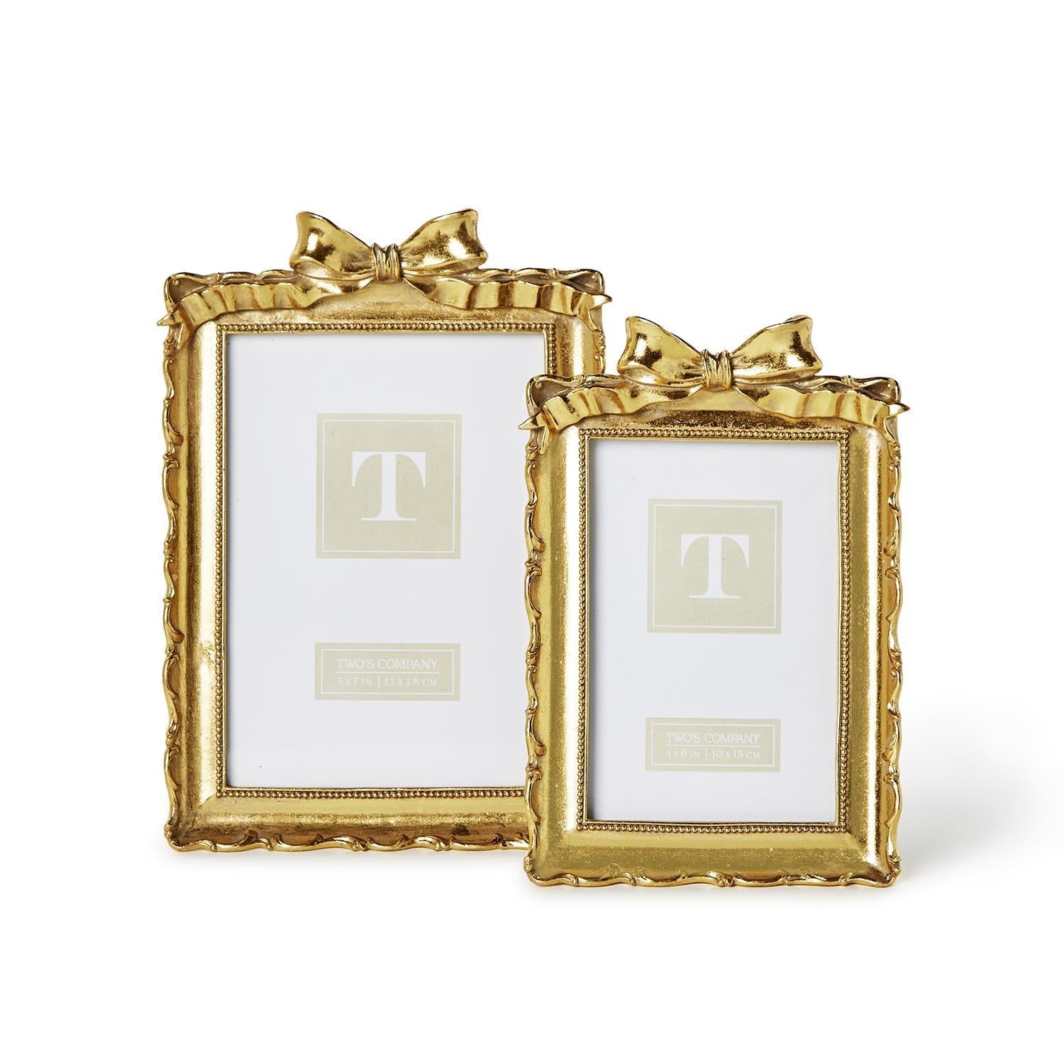 Two's Company Set of 2 Gold Frames with Accent Bow Incl 2 Sizes