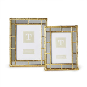 Two's Company S/2 Bamboo Gold Photo Frames with Mirror Edge Incl 2 Sizes: 4" x 6" and 5" x 7"