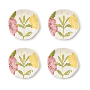 Two's Company S/4 Tidbit Plates with Hand-Painted Floral Relief Design
