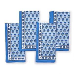 Two's Company Set of 4 Chinoiserie Blue Block Print Cloth Napkins