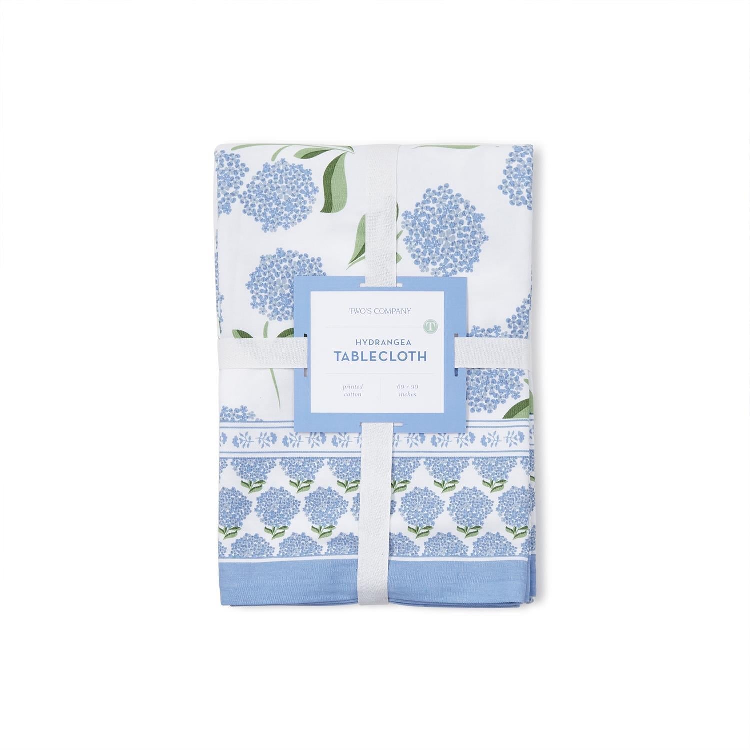 Two's Company Set of 2 Hydrangea Block Print Design Tablecloths Includ. 2 Sizes