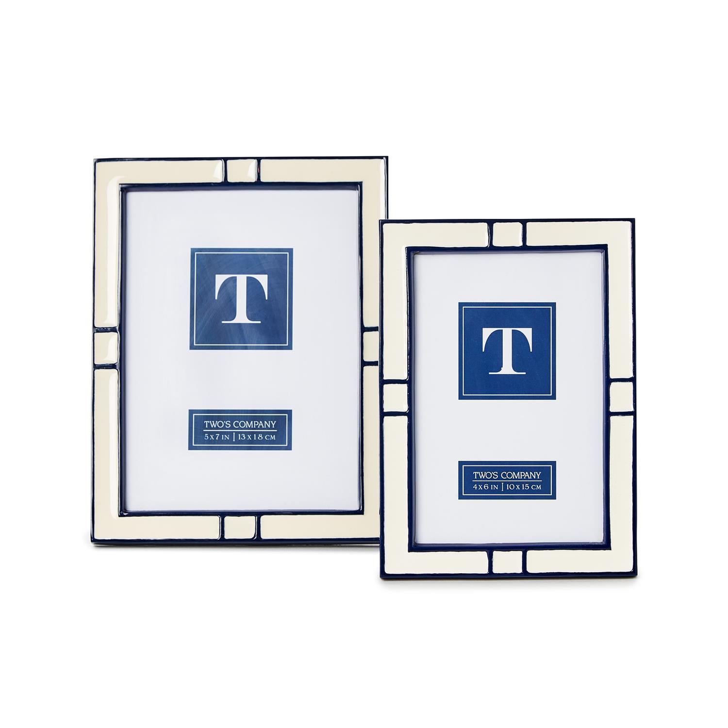 Two's Company Set of 2 Navy and Cream Photo Frame
