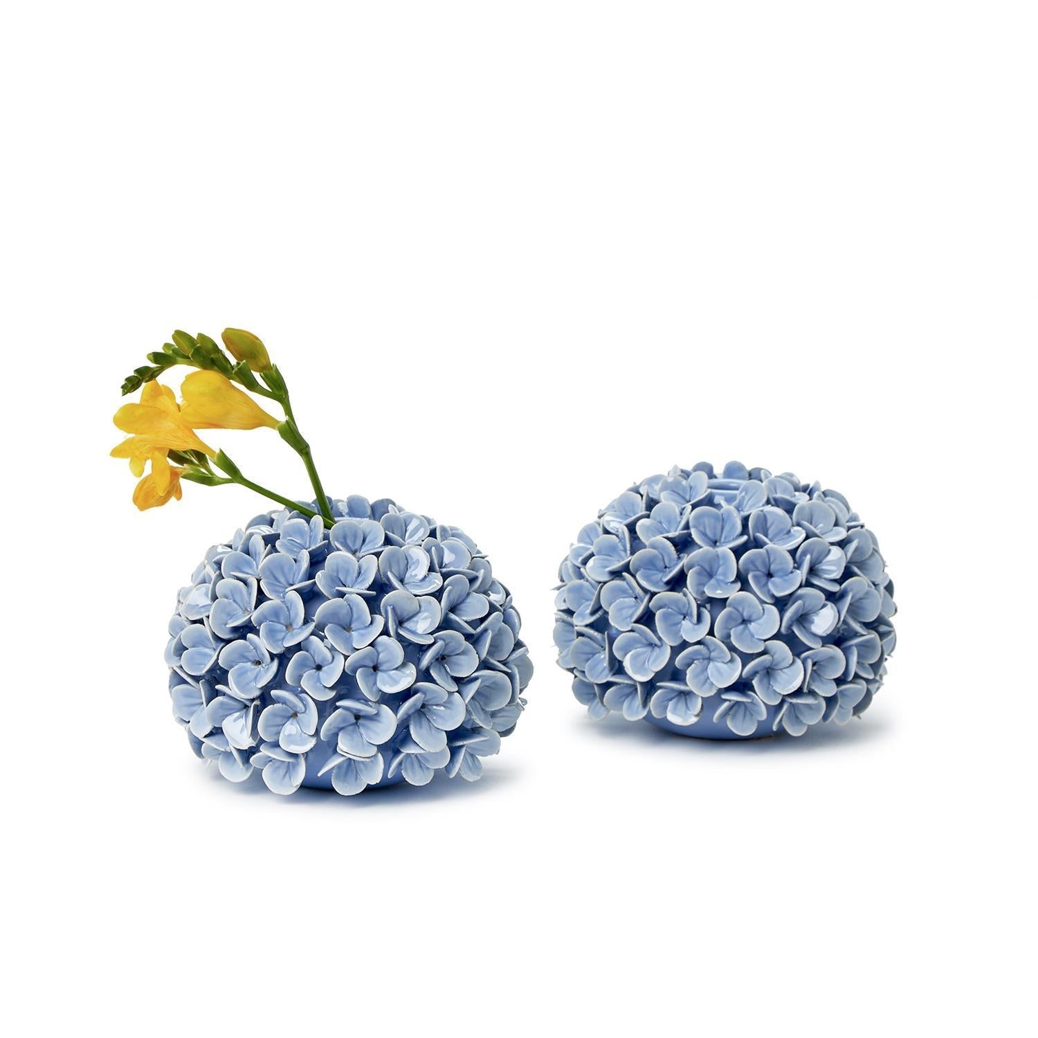 Two's Company Set of 2 Hydrangea Flower Bud Vases / Taper Candle Holders