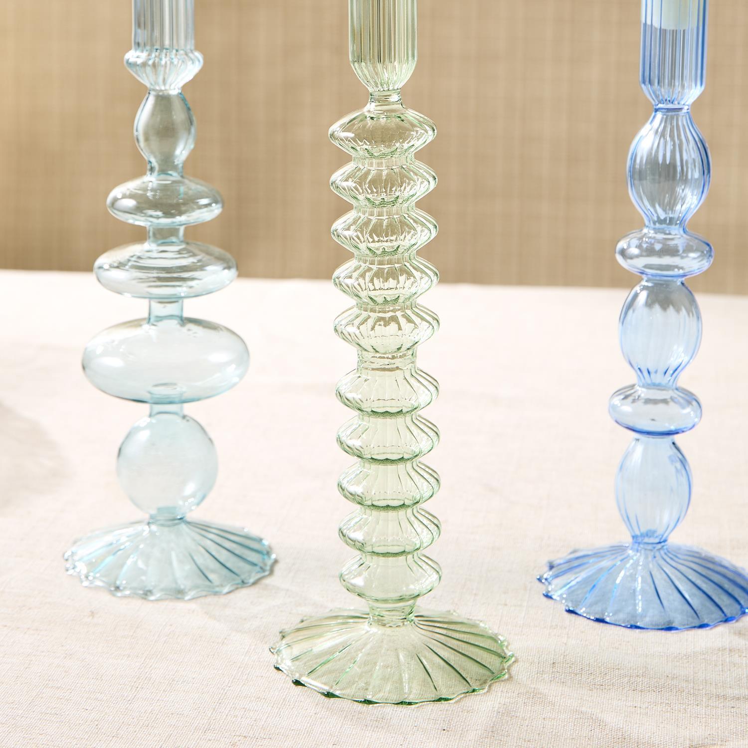 Two's Company Glass Taper Candlestick Candleholders - Thumbnail 3