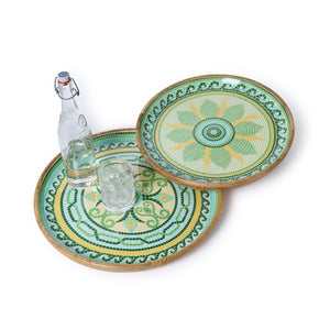 Two's Company Set of 2 Garden View Hand-Crafted Wooden Round Trays with Enamel Incl 2 Sizes