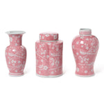 Two's Company Set of 3 Hand-Painted Pink Chinoiserie Vases / Jar
