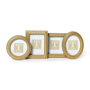 Two's Company Set of 4 Laurel Wreath Gold Photo Frames