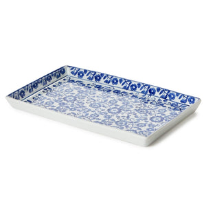 Two's Company Chinoiserie Hand-Painted Blue and White Floral Tray - 55158