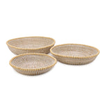 Two's Company Set of 3 Natural Seagrass Round Serving Tray with Decorative Wooden Bead Accent