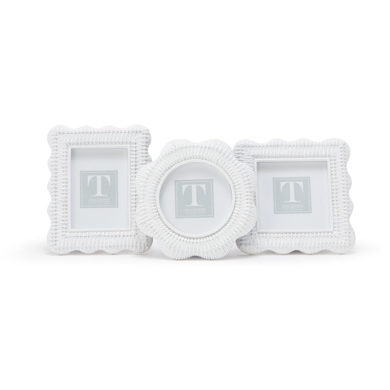 Two's Company Set of 3 Scalloped Rattan Weave Frames