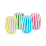 Two's Company Set of 4 Stripe Hand-Painted Stemless Wine Glass Incl 4 Colors